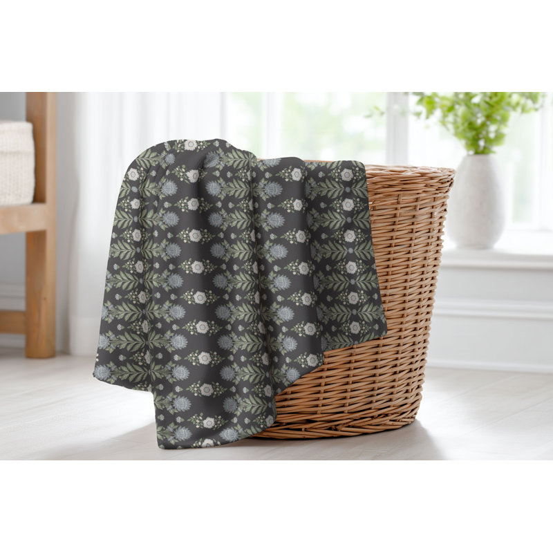 Couverture en velours de velours Kalina, Floral gris anthracite, L 80 po x l 60 po