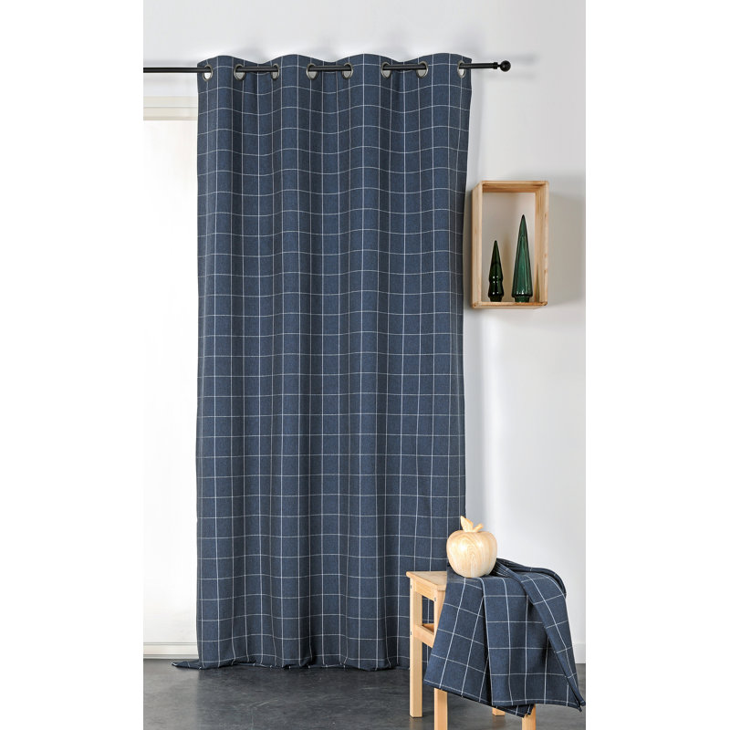 Ellen Eyelet Room Darkening Single Curtain, Blue