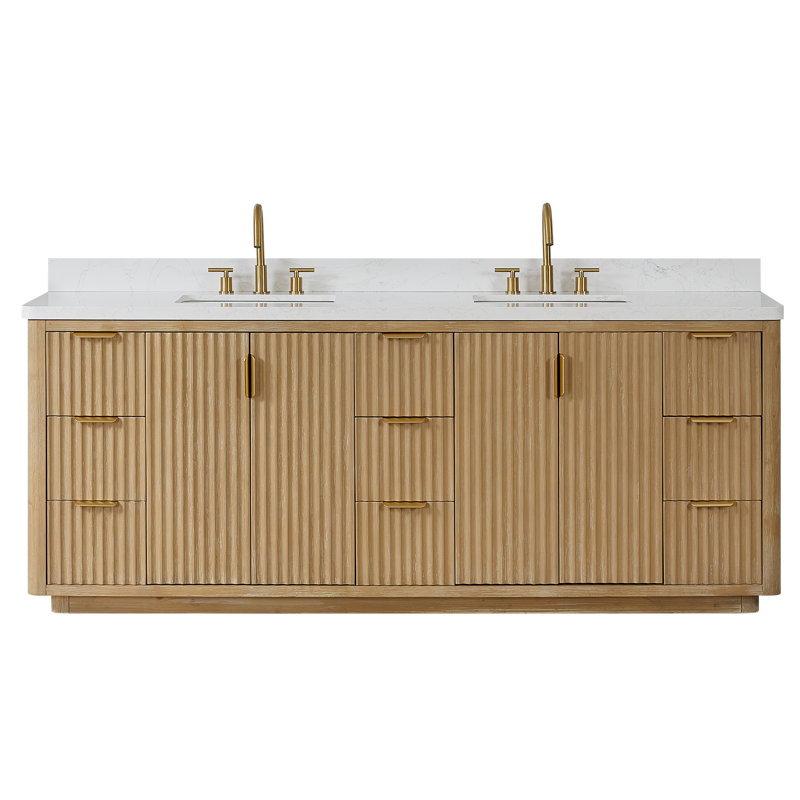 Ensemble de meuble-lavabo double 84 po Adela, Blanc, Doré, Brun