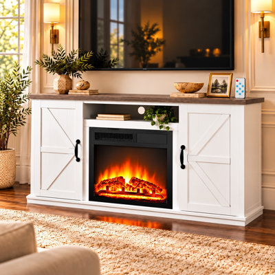 R.W.FLAME 47" Farmhouse Electric Fireplace TV Stand for TVs up to 55", 5100 BTU Heater, 3D LED Flame with 7-Level Brightness