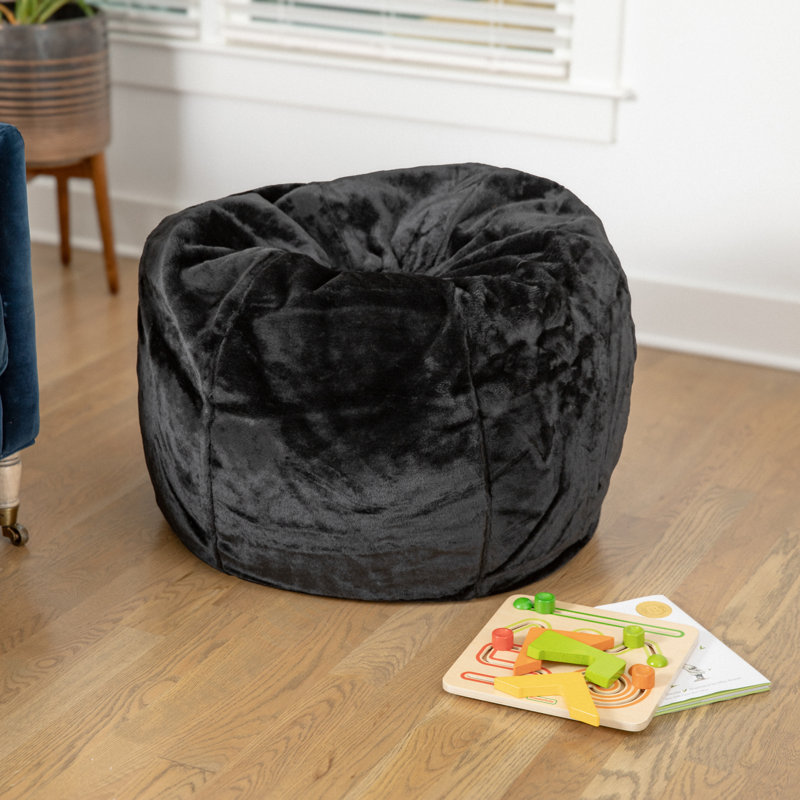 Fauteuil à billes en coton Classic, Petit, Fourrure noire