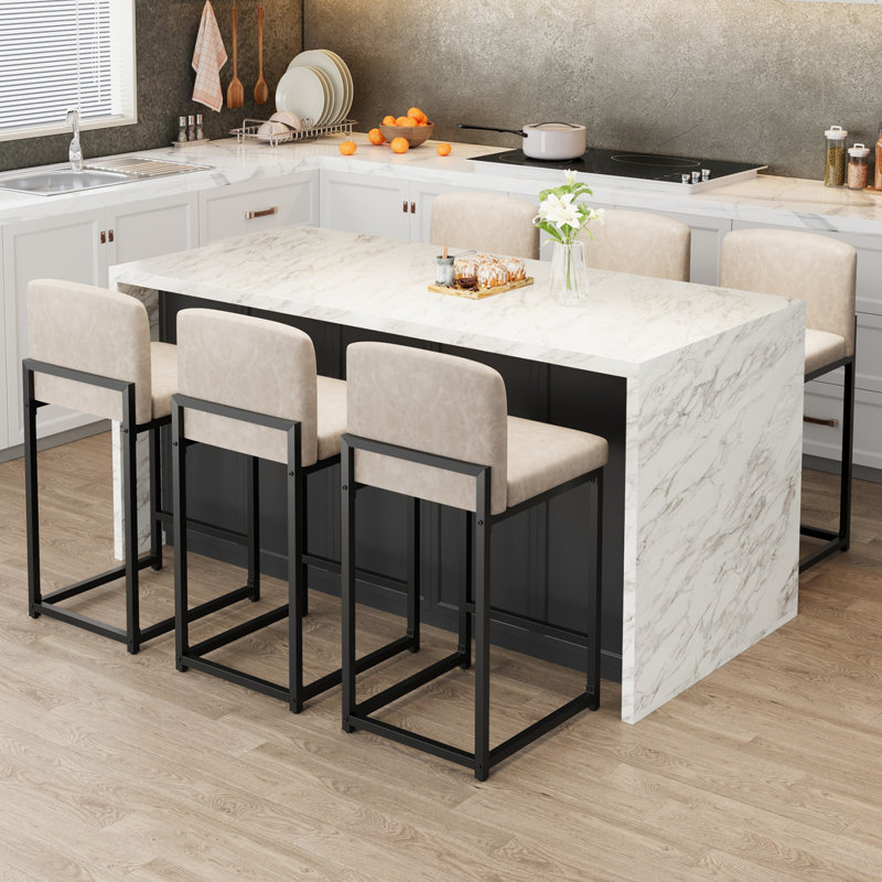 Modern Set of 2 Bar Stools – 24.8" Counter Height, Faux Leather Upholstered, Backrest & Metal Legs, Footrest Support, for Kitchen Island, Dining Room, Home Bar