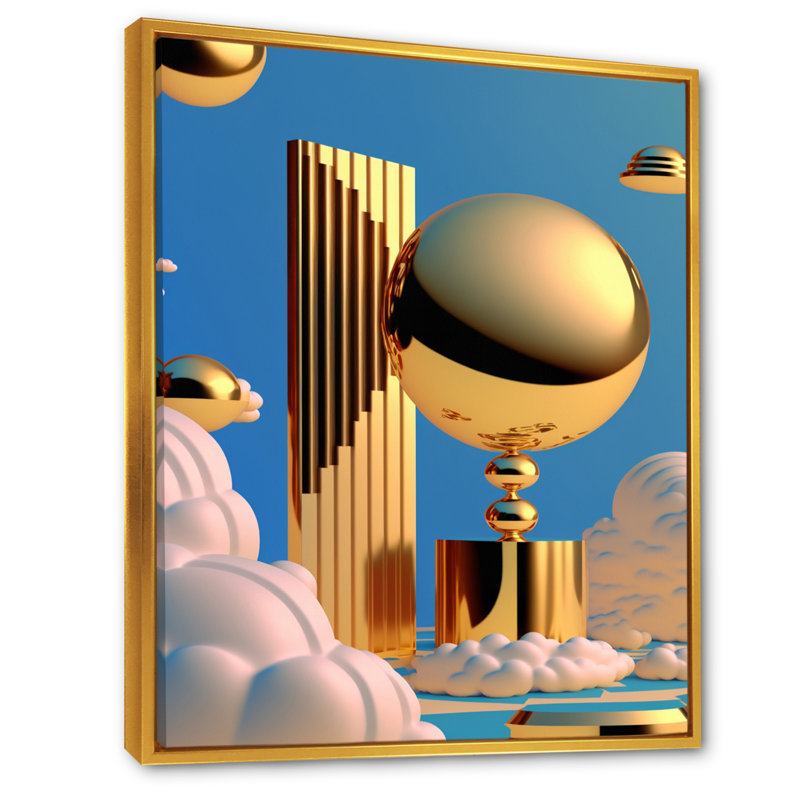 Golden Spheres Infinity VI - reproduction sur toile, H 40 po x l 30 po x P 1,5 po, Toile avec cadre flottant or