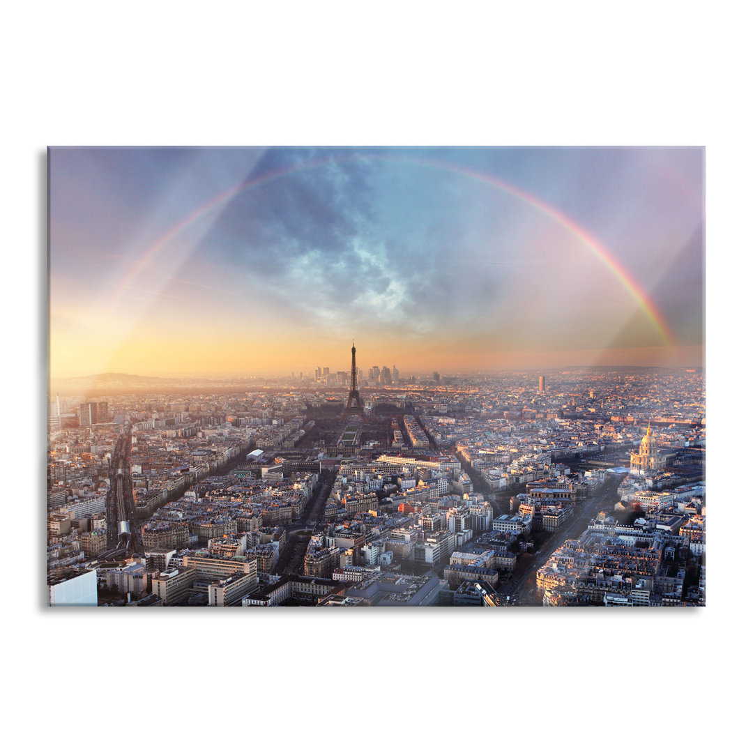 Glasbild Panorama Regenbogen Über Paris