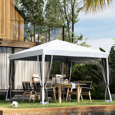 Auvent escamotable 10 pi x 10 pi, filet inclus, réglable en hauteur, blanc crème pour un voyage à la plage à l'extérieur - réglable avec filet, patio, jardin