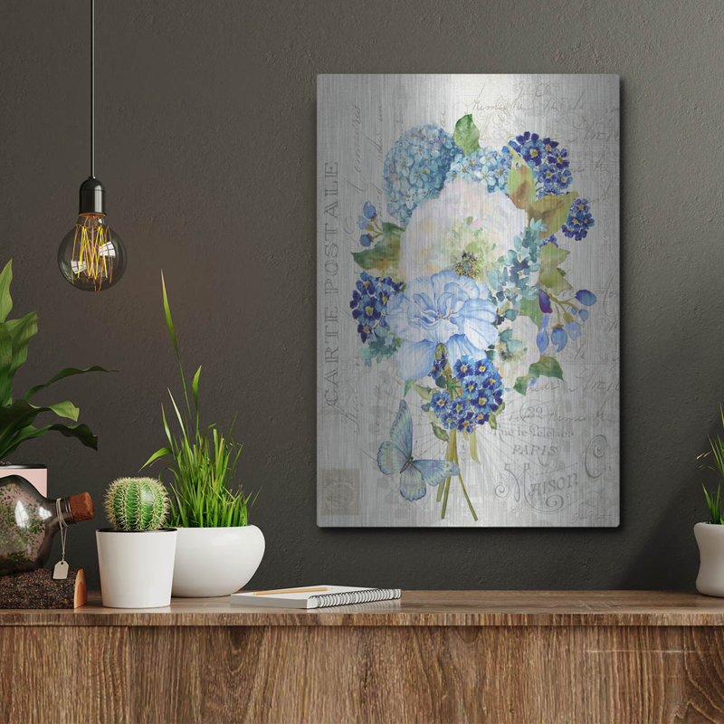 Art mural en métal luxueux «Bouquet Francais C» par Jean Plout, 12 po x 16 po