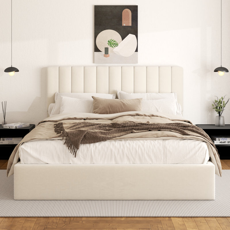 Base de lit tapissier Haden, Crème, Très grand lit
