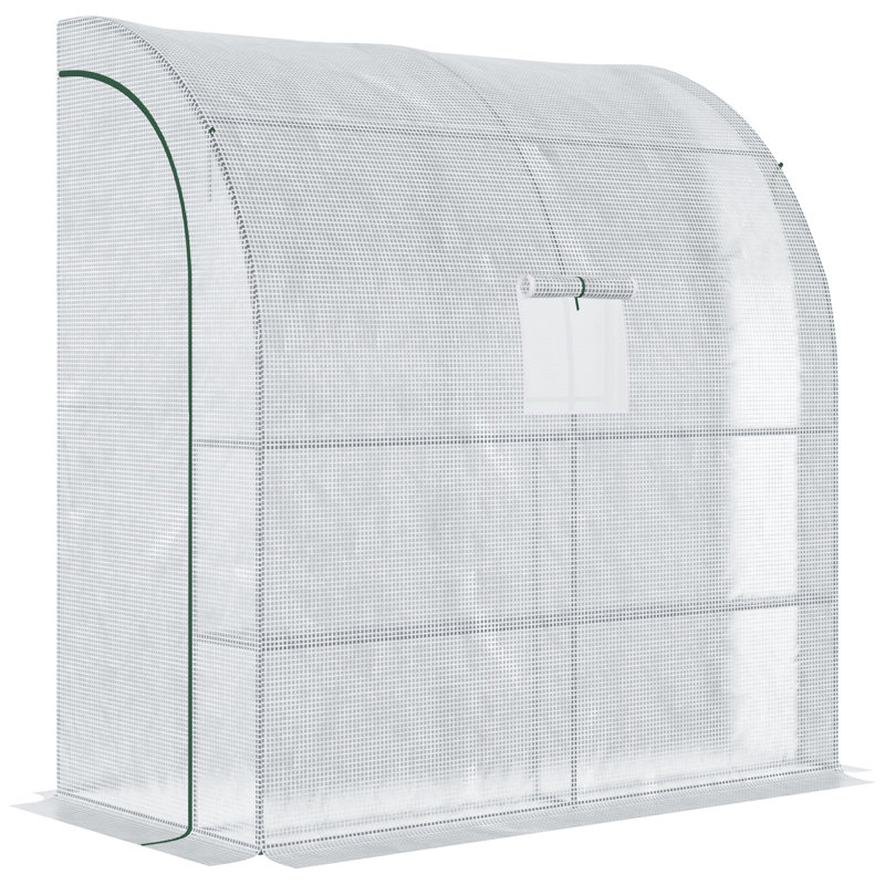 Dacula Lean to Greenhouse, Walk-In Green House, Plant Nursery with 2 Roll-up Doors and Windows, PE Cover and 3 Wire Shelves