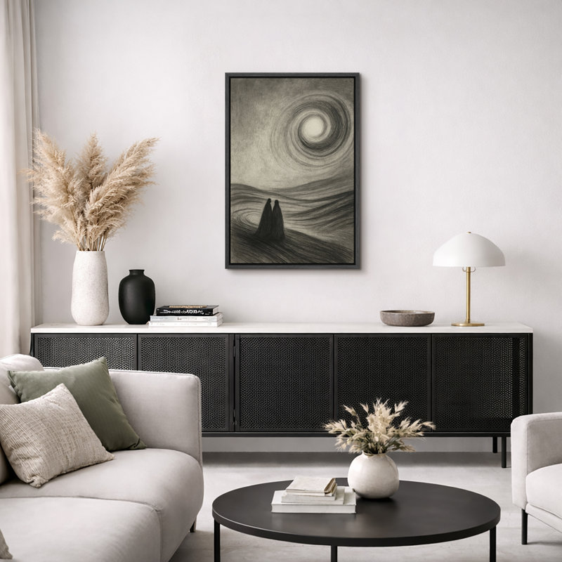 Abstrait au clair de lune, paysage, décoration murale, impression sur toile encadrée, H 36 po x l 24 po, Structure noire