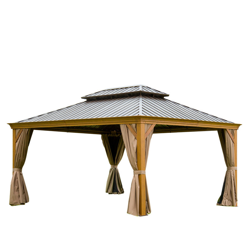 Outdoor Permanent Hardtop Gazebo Canopy, Brown, Brown, 121.2" H x 192" W x 144" D