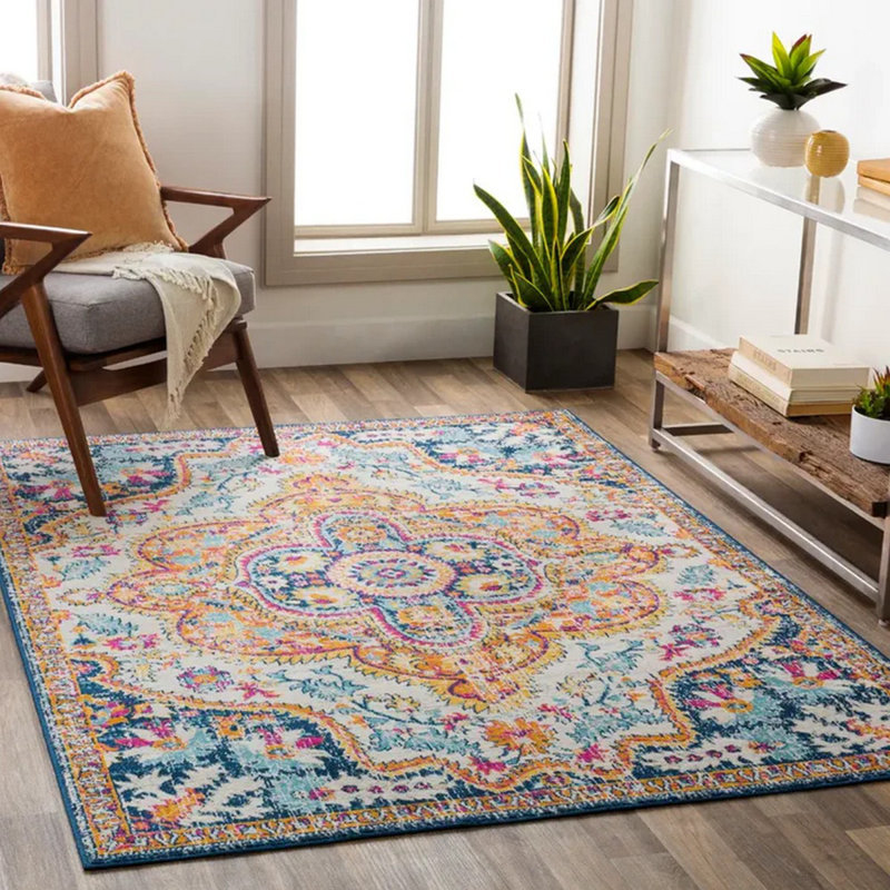 Traditional Rug, Bordered Floral Easy to Clean Rug For Living Room, Dining Room, Bedroom, Rectangle 160 x 215 cm