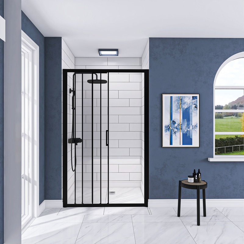 44-48" W X 70" H 3-Panel Sliding Frame Shower Door With 1/4" Clear Glass, Matte Black