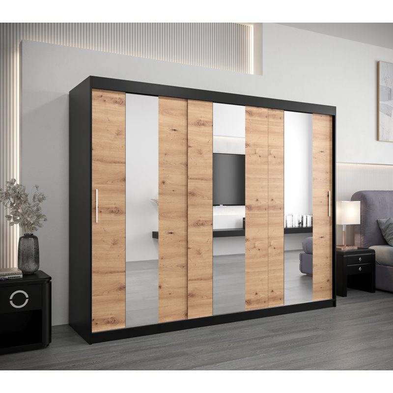 Ayran 3 Door Manufactured Wood Wardrobe, Matte Black