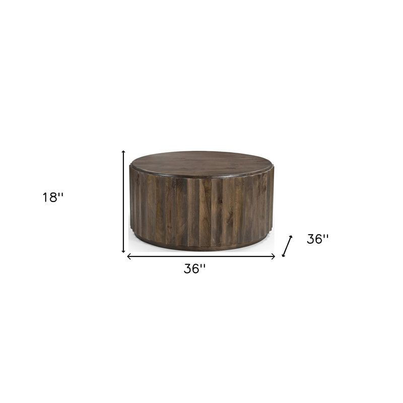 36" Brown Solid Wood Round Coffee Table