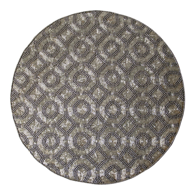 Ensemble de 2 napperons ronds perlés résistants à la chaleur 14 po pour table de salle à manger, Gris