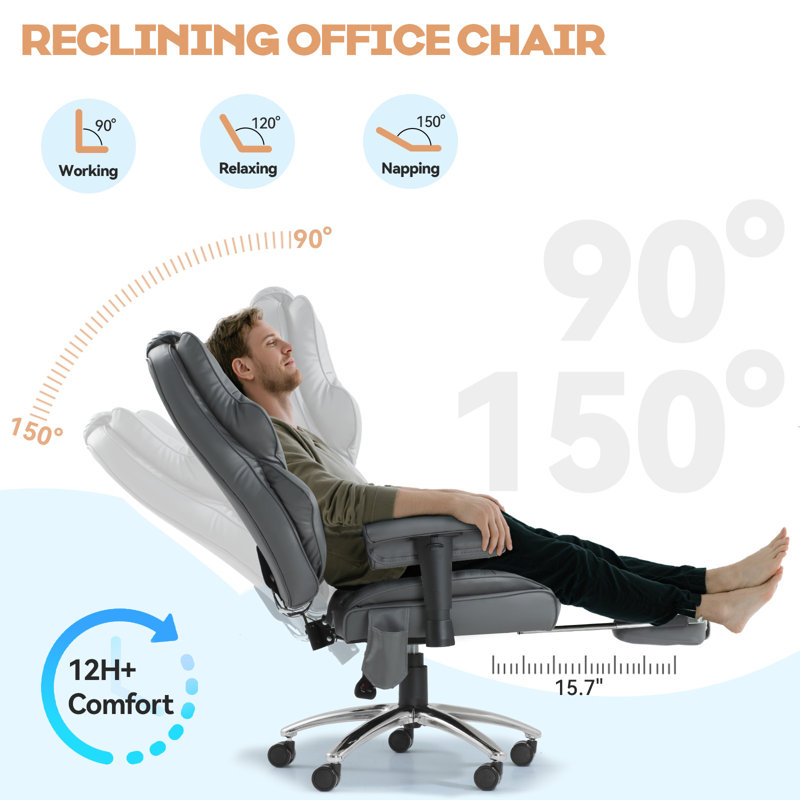 6-Point Massage & Heating Office Chair High Back Executive Ergonomic Chair With Lumbar Support (PU Leather), Gray
