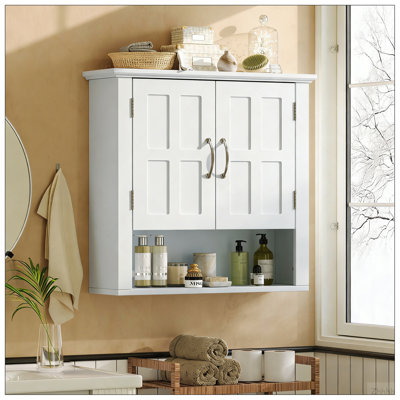 Armoire de rangement murale pour salle de bain, armoire murale multifonctionnelle avec tablettes réglables, armoire à pharmacie pour la salle de lavage et la cuisine et le salon, blanc