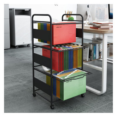 3 Tiers Metal Rolling File Carts With Wheels Hanging Files For Letter Size Movable Pull-Out File Folder Rack Drawer File Cabinet For Home Office