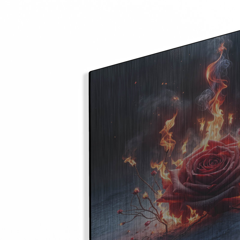 «Red Rose On Fire 4» par Rey Klimt, art mural en métal, H 12 po x l 12 po