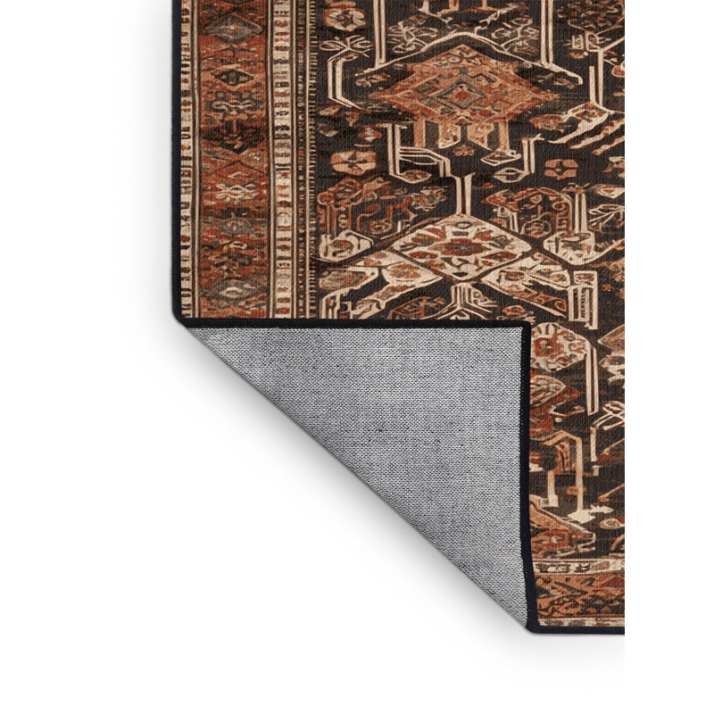 Tapis turc noir lavable à la machine, Carré 8 pi