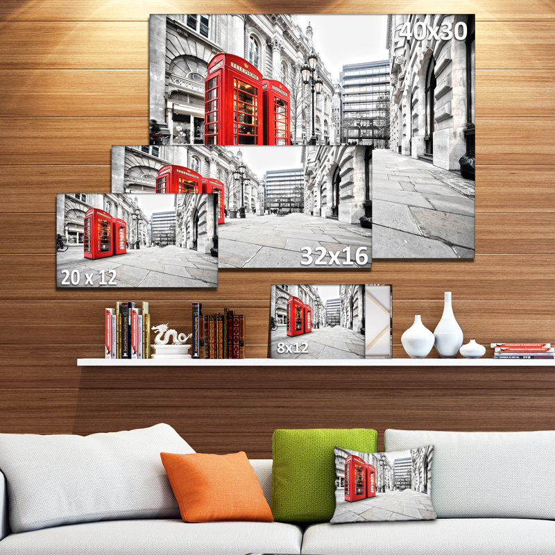 Red Phone Booths Cityscape Canvas Print