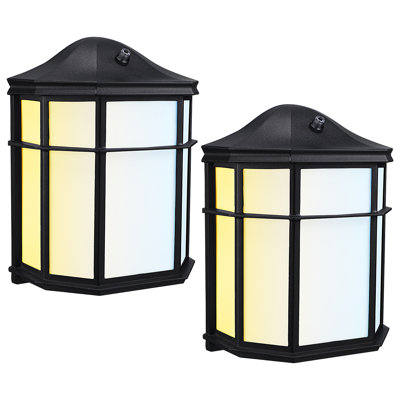 2 Pack 9.7 in. 15-Watt Integrated LED Outdoor Wall Lantern with Dusk-to-Dawn Sensor, Selectable 3000K/4000K/5000K, Aluminum, Wet Location
