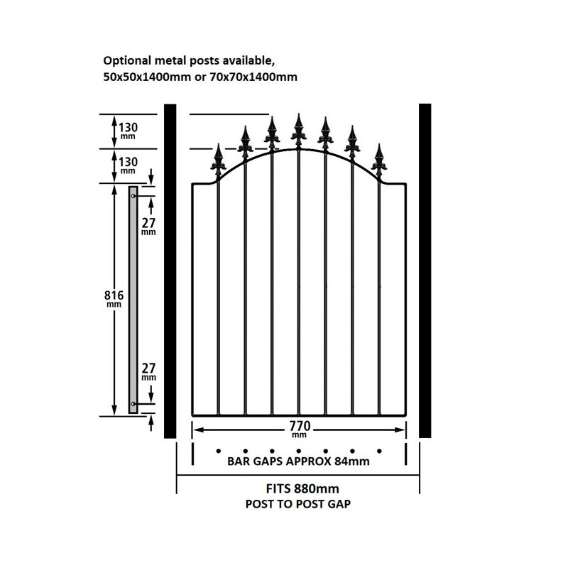 Pinkley Spear Top Low Bow Metal Garden Gate 107cm High, 88cm W X 107cm H