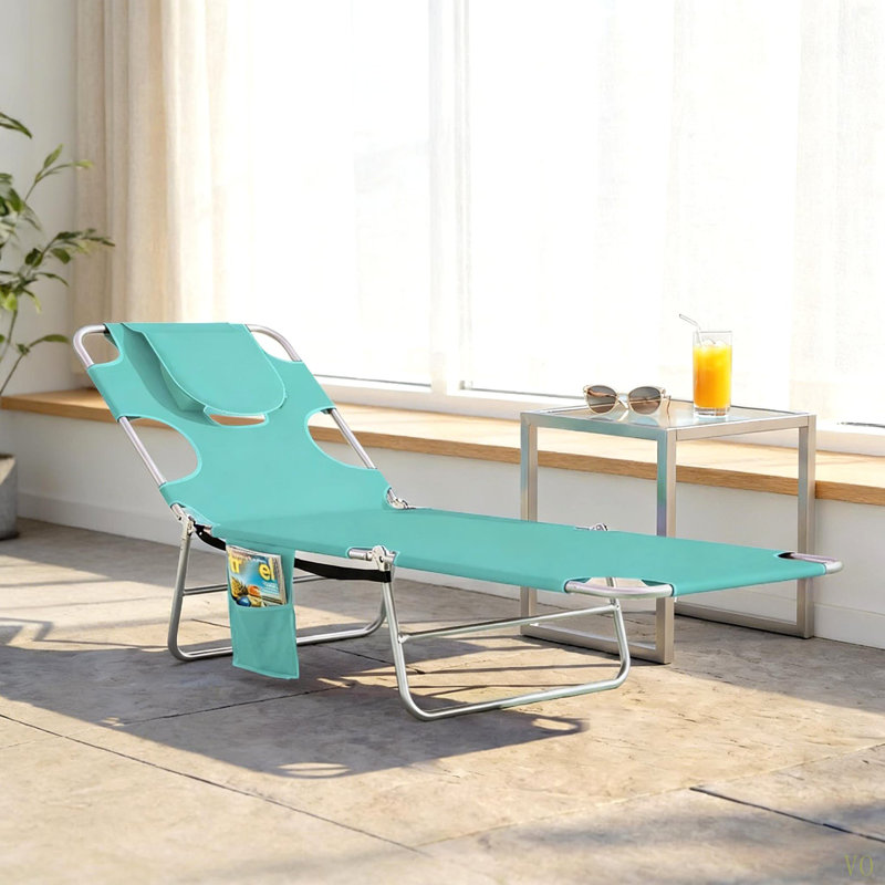 Lit pliant d'extérieur, méridienne d'extérieur, fauteuil de bronzage à dossier réglable, Bleu turquoise