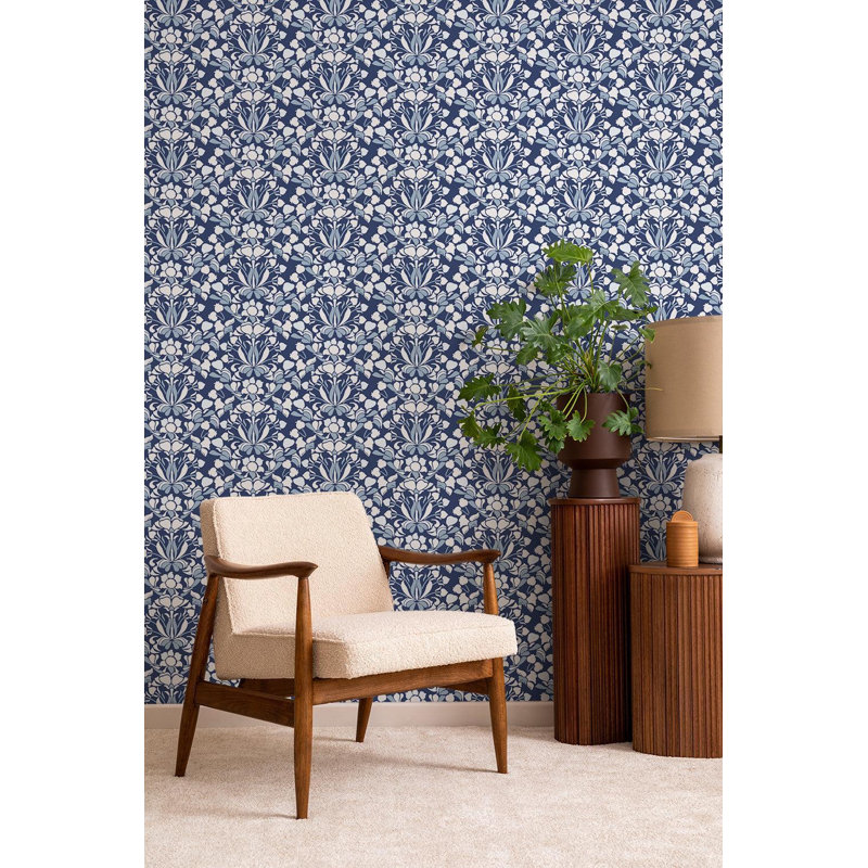 Nomad Snapdragon 10' L x 24" W Wallpaper Tile, Navy Blue, Paper, Non-pasted
