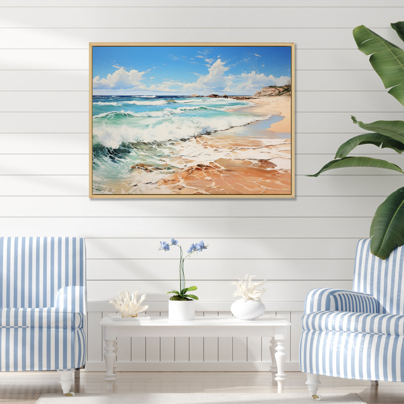Coastalbeachsand Sandy Serenity Pointillism V, reproduction d'art sur toile encadrée, Cadre flottant brun