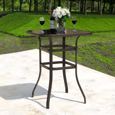 Coleburn Square 2- Outdoor 32 Inch Square Bar Table, Tempered Glass Tabletop with Double Layer Construction, for Patio,  Black with Gold Speckles