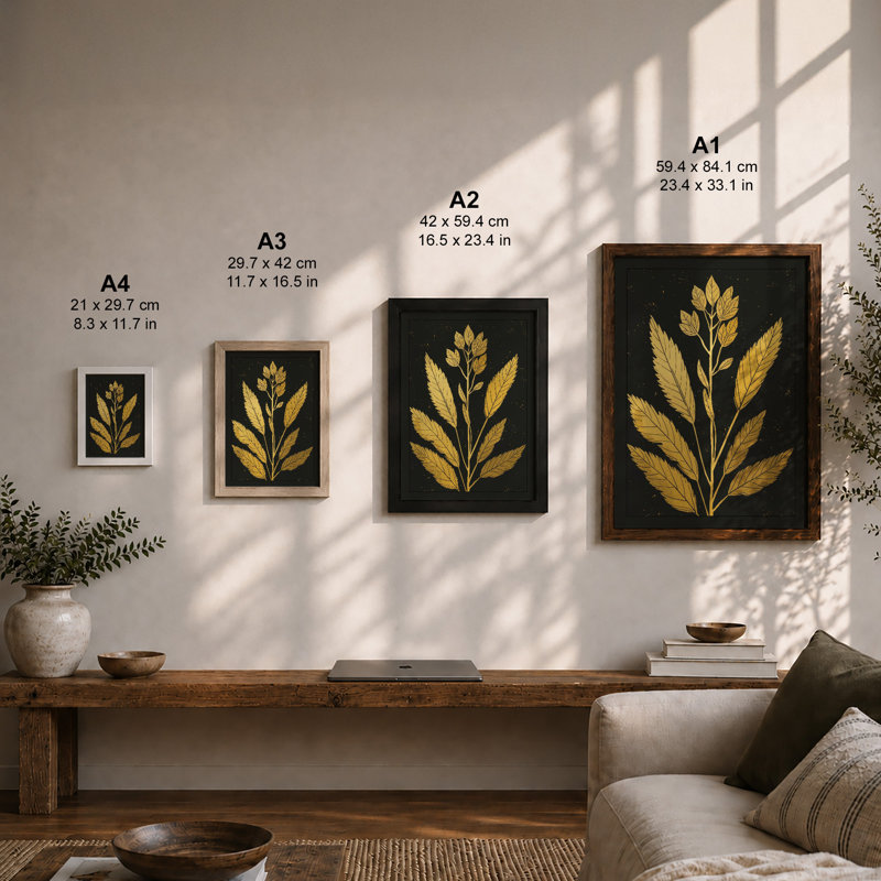 Golden Wheat Study Botanical - Framed Print, A2 - 59.4 x 42.0 cm, White