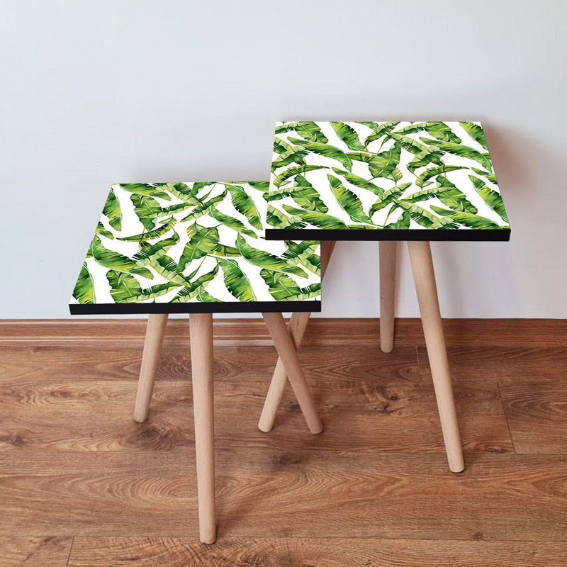 Tables gigognes modernes (2 pièces), vert et blanc, 13,8 po x 18,5 po x 13,8 po et 13,8 po x 16,5 po x 13,8 po | 100% panneau de fibres à densité moyenne avec pieds en bois de hêtre, durable et élégant | Parfait pour le salon et la décoration contemporaine