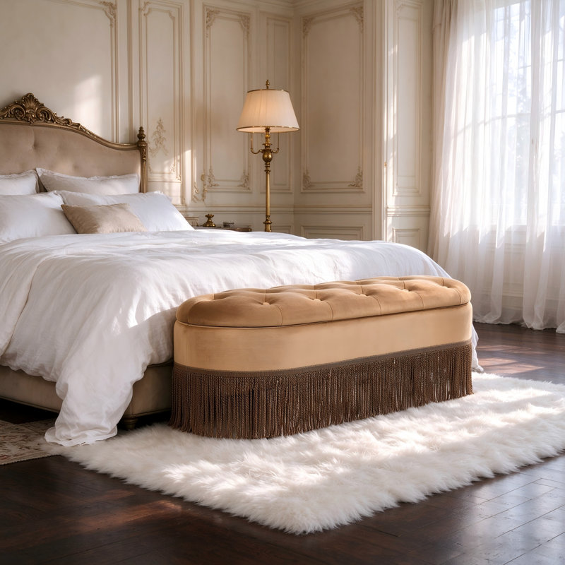 Banc de rangement ovale rembourrÃ© Ã  franges, Brown