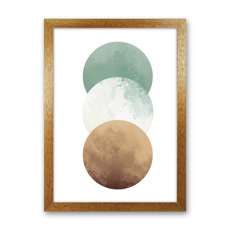 Green And Beige Watercolour Circles Abstract by Pixy Paper - Print, 84cm H x 59.4cm W x 3cm D, Oak Framed