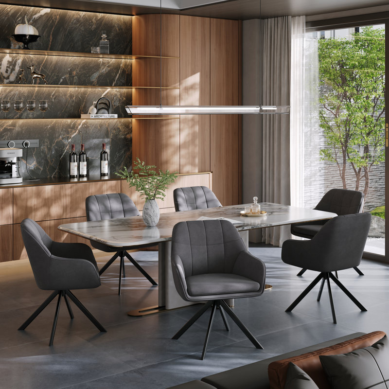 Modern Fabric Swivel Upholstered Dining Chair With Arm, Dark Grey Velvet