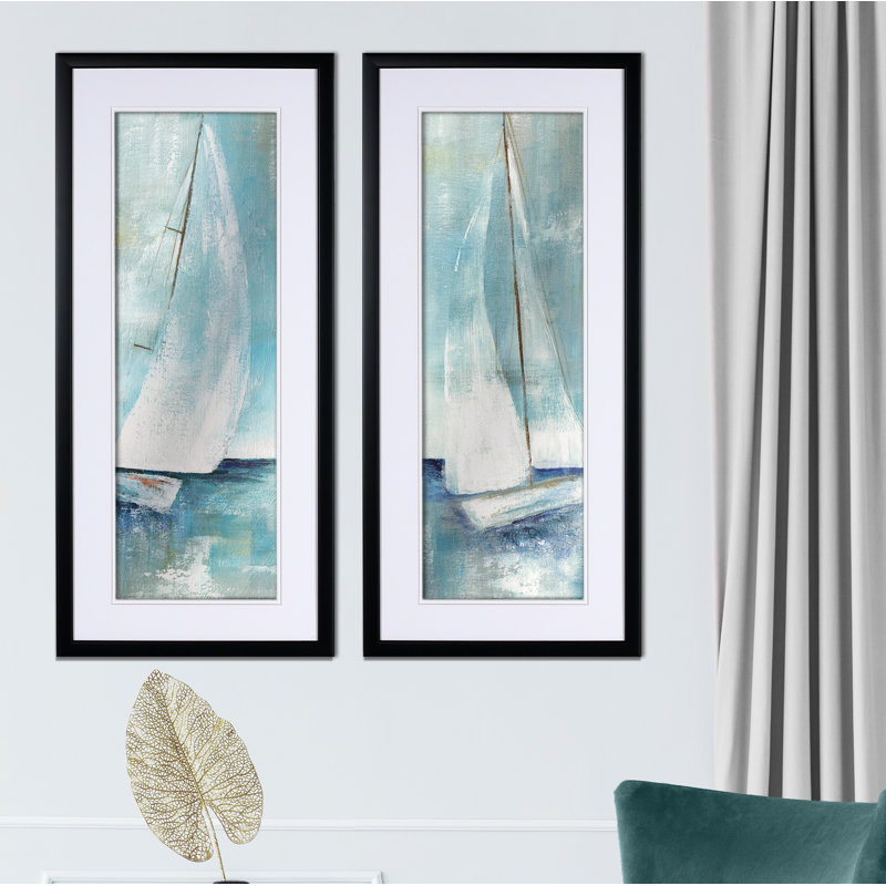 « simply voilier », ensemble de 2 reproductions de peintures à l’acrylique encadrées