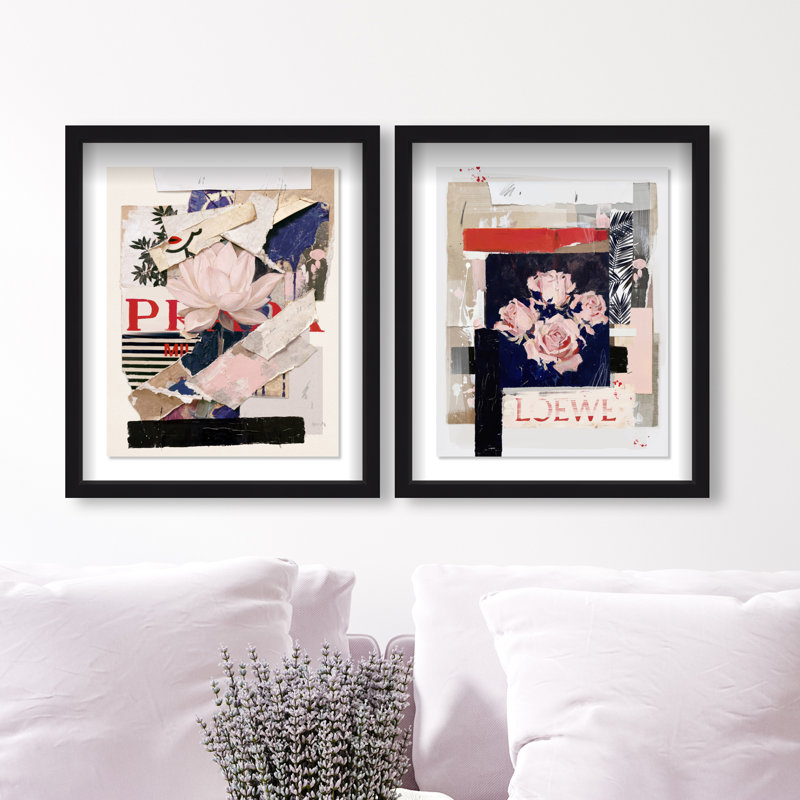 Milano Collage Set Shadowbox Floral & Botanical Print by Oliver Gal, Black Frame, 16 x 20, 17.5"H x 21.5"W, Black Shadowbox