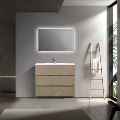 Ilic 48 po L x 19 po P 3 tiroirs Meuble-lavabo autoportant avec évier simple et Comptoir en Polymarbre blanc