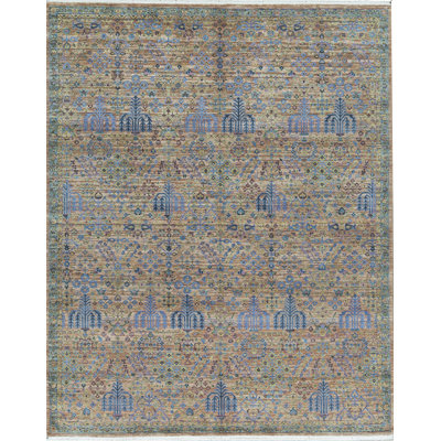 Tapis rouille et vert noué à la main de haute qualité