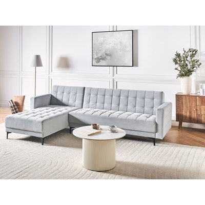Velvet Corner Sofa with Ottoman Light Grey Delguidice