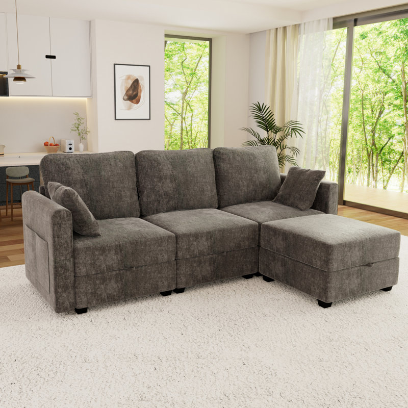 Ensemble de canapé modulaire convertible en L modulaire avec rangement pour le salon, canapé modulaire moderne à 3 places avec repose-pieds mobile
