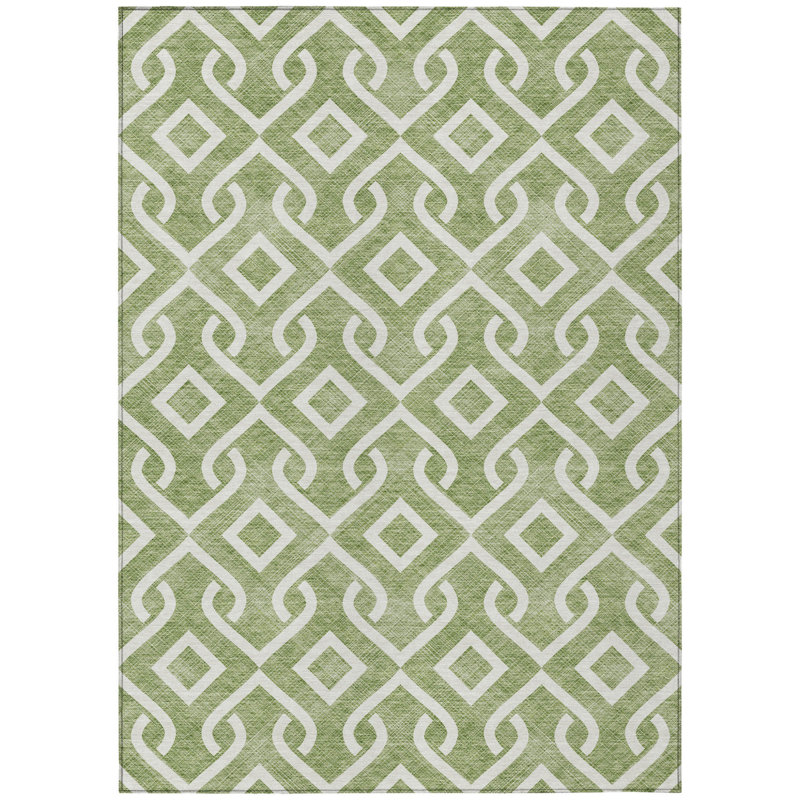 Tapis intérieur / extérieur géométrique lavable 9 pi x 12 pi vert et ivoire