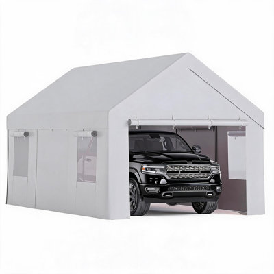 13 x 25 FT Heavy Duty Carport, Roll-Up Windows, Removable Sidewalls & Doors, White