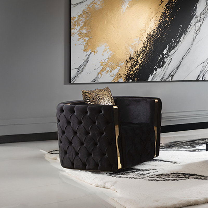 Doruk 43.6'' Velvet Armchair, Black Velvet