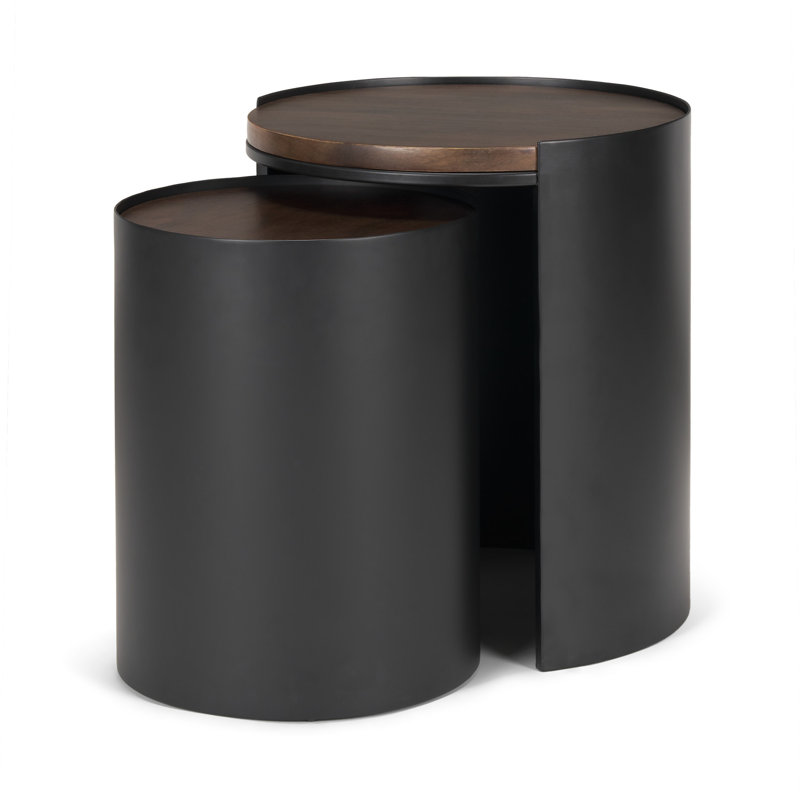 Sola Nesting Accent Tables with Matte Black Metal Bases and Medium Brown Tabletops
