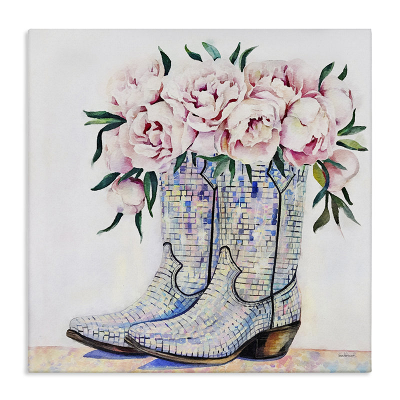 Toile rose remplie de bottes de cow-boy, design par Amanda Greenwood, H 30 po x l 30 po