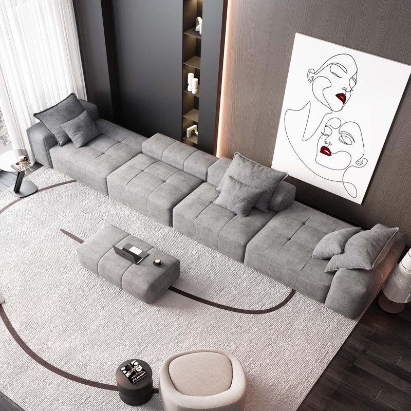 Canapé modulaire Boneless 6 pièces avec 6 coussins, Gris chenille