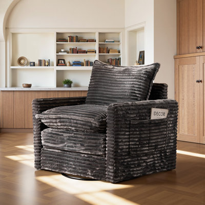 Upholstered Plush Corduroy Swivel Armchair