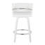 Fixed-Height Counter Stool with Swivel in White Wood and White Faux Leather with Round Chrome Footrest - Set of 2